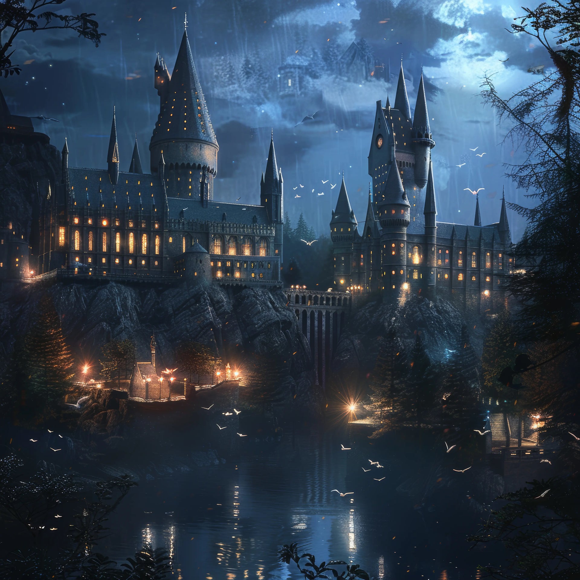 Harry Potter und Hogwarts bei Regen