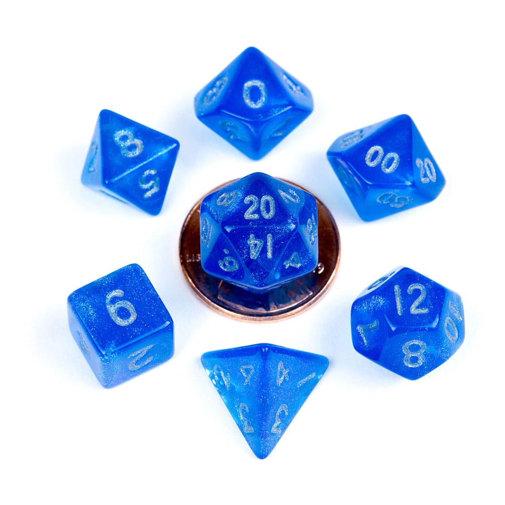 FanRoll Mini Würfel Set Stardust Blue with Silver Numbers (7)