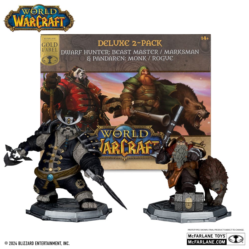 World of Warcraft PVC Statuen 2er-Pack 1/12 Dwarf Hunter: Beast Master & Pandaren: Monk (Gold Label) 15 cm