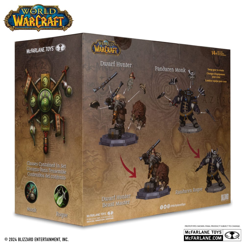 World of Warcraft PVC Statuen 2er-Pack 1/12 Dwarf Hunter: Beast Master & Pandaren: Monk (Gold Label) 15 cm