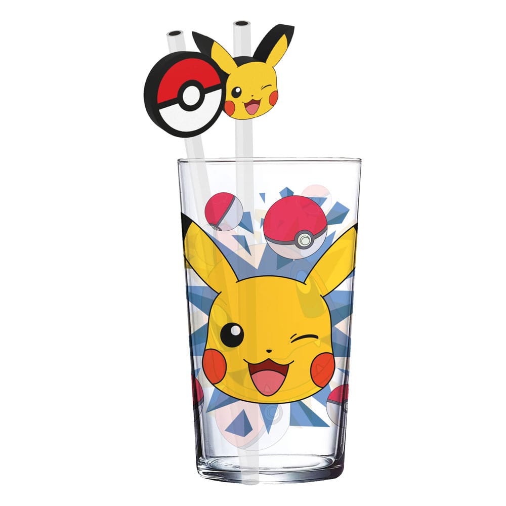Pokémon Glas Tumbler mit Trinkhalmen Pikachu 485 ml