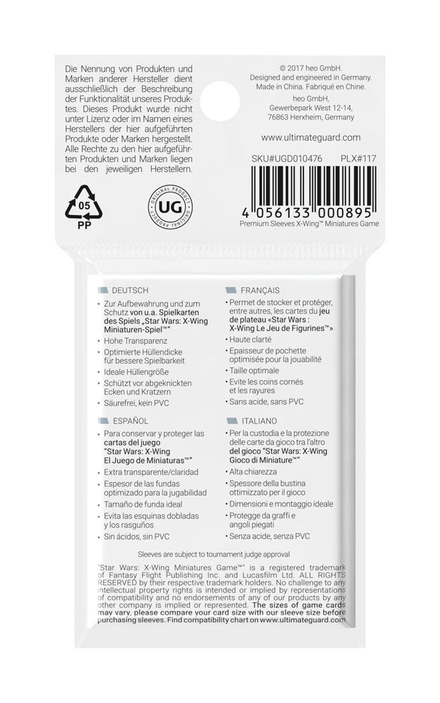 Ultimate Guard Premium Soft Sleeves for X-Wing™ Miniatures Game Board Game Cards (50)